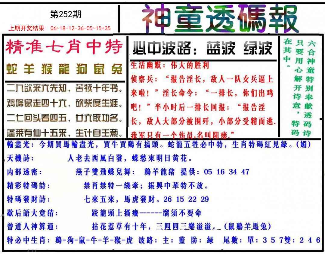 2025252期：神童透碼報(bào)