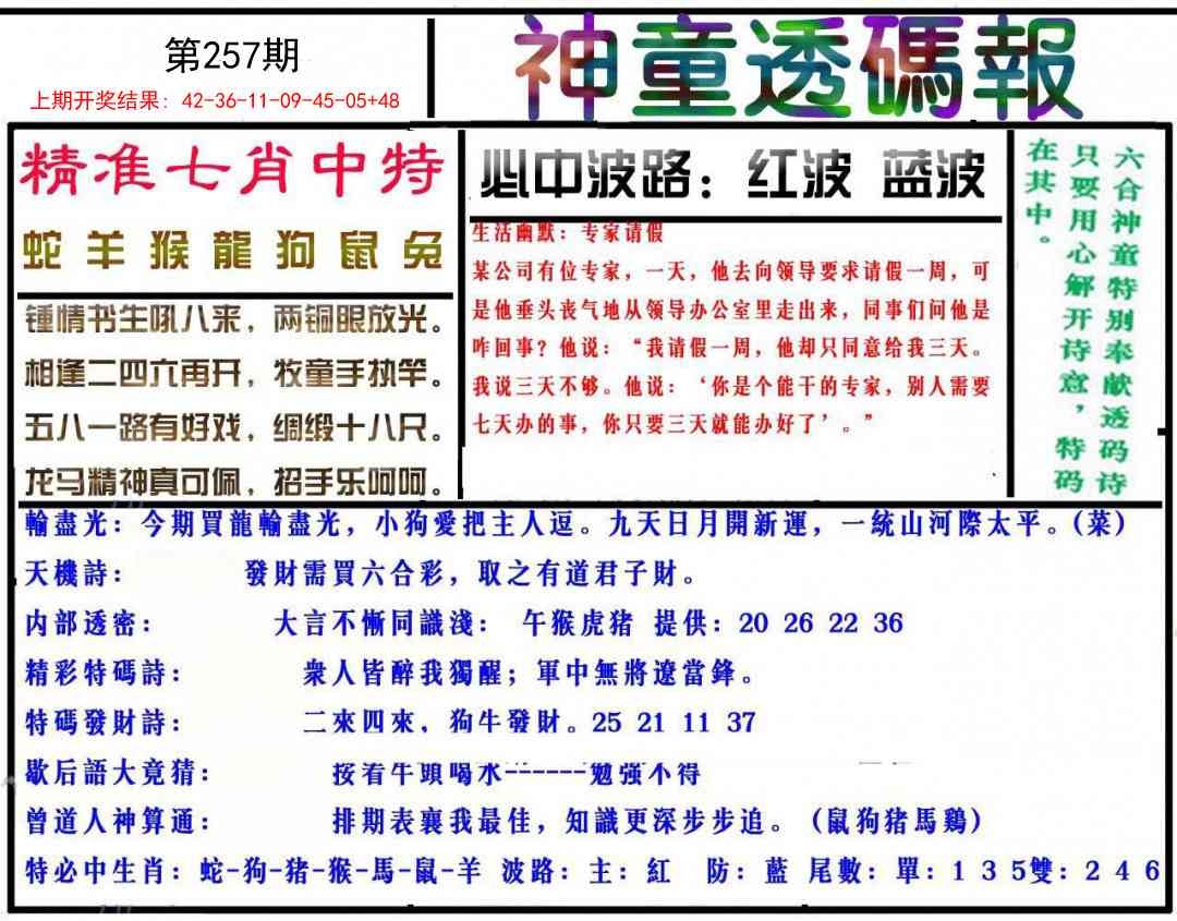 2025257期：神童透碼報