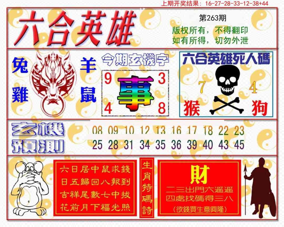 2025263期：六合英雄报，描绘2025综合资料大全玄机:金牛出门迎才神;解析2025最新免费资料4肖8码：【牛虎蛇羊,9-11-13-20-23-35-41-45】