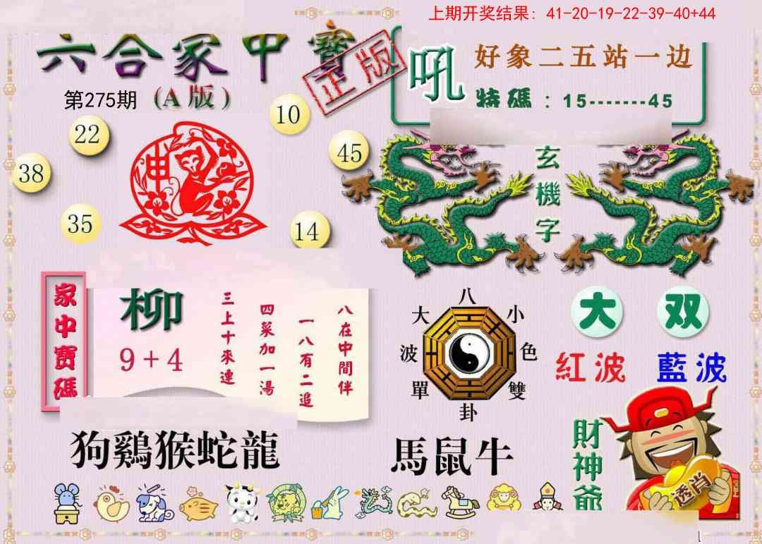 2025275期：合家中宝A，描绘2025综合资料大全玄机:一生之计在于辰;解析205期澳门天天彩3肖6码：【虎龙马,4-5-14-27-32-38】