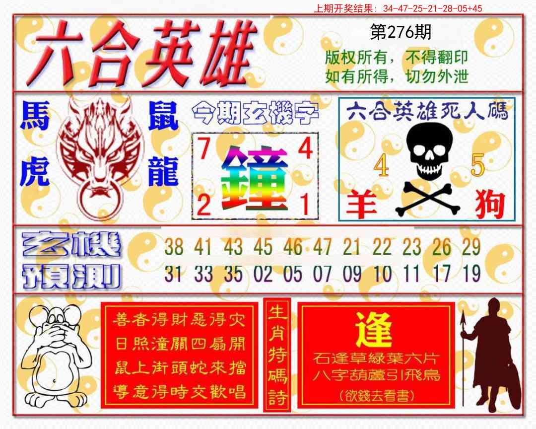 2025276期：六合英雄报，描绘2025综合资料大全玄机:金鸡报晓在三更;解析2025最新免费资料6肖12码：【鼠牛虎兔龙马,3-6-10-15-21-23-25-27-32-43-45-47】