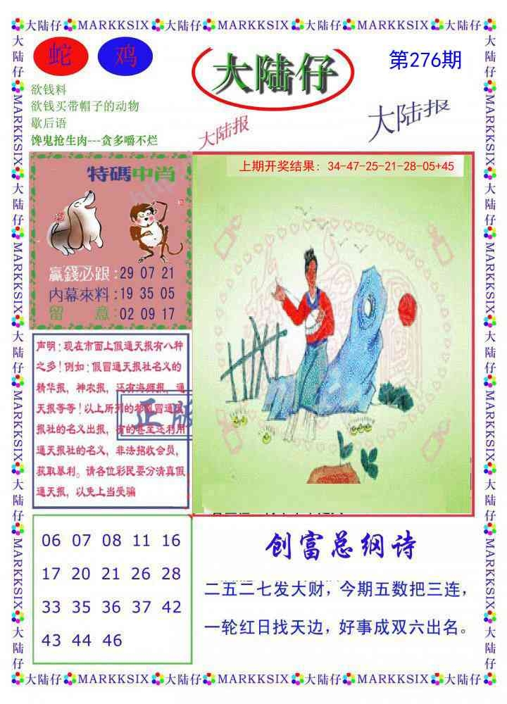 2025276期：澳门大陆仔，描绘205期澳门天天彩玄机:金鸡报晓在三更;解析2025新澳门天天免费6肖12码：【鼠牛虎兔龙马,3-6-10-15-21-23-25-27-32-43-45-47】