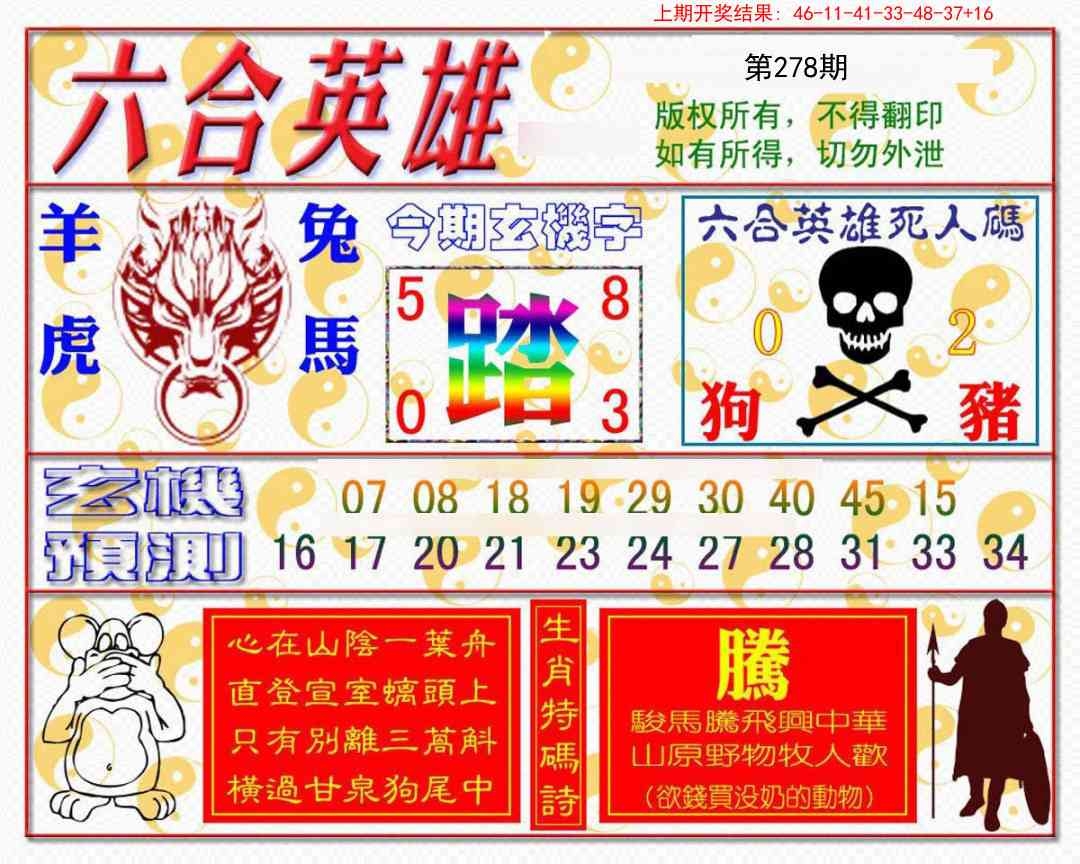 2025278期：六合英雄报，描绘2025最新免费资料玄机:铁树开花古来稀;解析2025综合资料大全3肖6码：【蛇鸡狗,4-10-11-24-30-37】