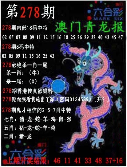 2025278期：澳门青龙报，描绘205期澳门天天彩玄机:铁树开花古来稀;解析2025年新澳门天天开好3肖6码：【蛇鸡狗,4-10-11-24-30-37】
