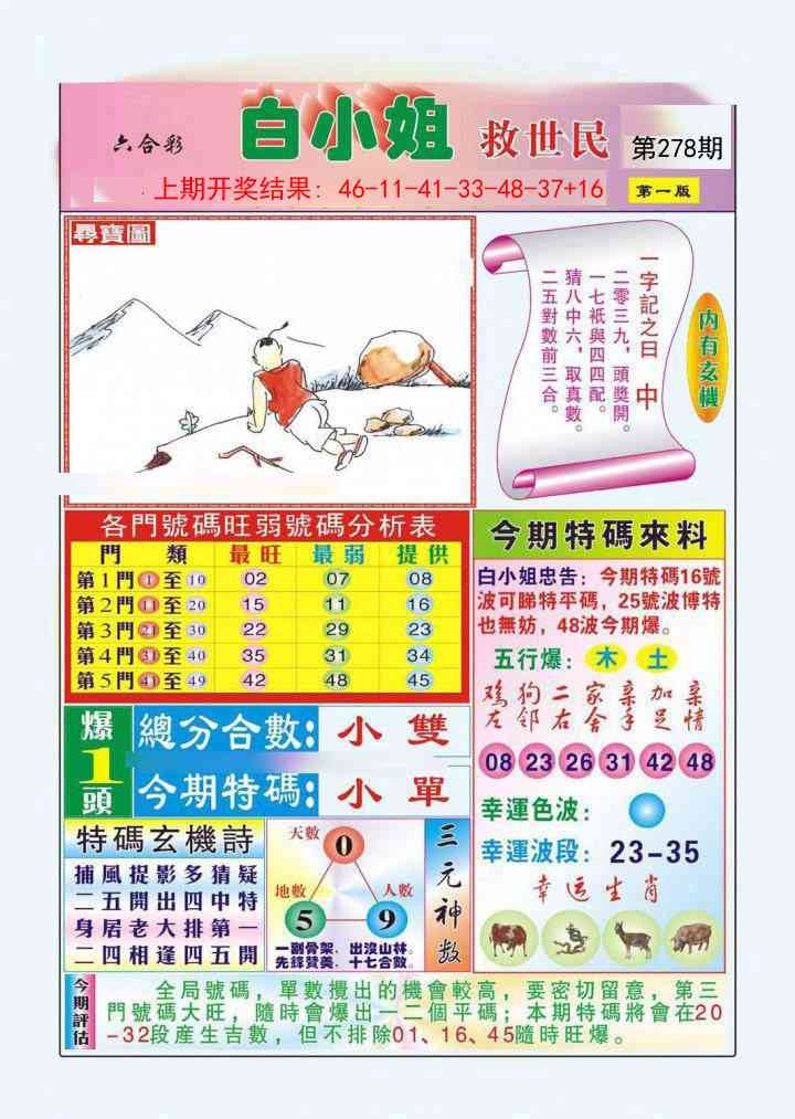 2025278期：白小姐救世，描绘2025最新资料免费大全一玄机:铁树开花古来稀;解析2025期期精准免费3肖6码：【蛇鸡狗,4-10-11-24-30-37】