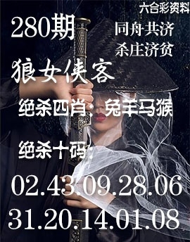 2025280期：狼女侠客图，描绘2025期期精准免费玄机:元宵十五好佳节;解析205期澳门天天彩6肖12码：【鼠虎龙羊鸡狗,1-6-7-14-24-25-29-30-38-45-47-48】
