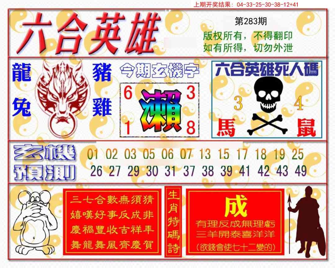 2025283期：六合英雄报，描绘2025综合资料大全玄机:猪狗相合相克出;解析2025最新免费资料6肖12码：【鼠兔龙蛇猴鸡,3-4-7-9-19-20-21-31-36-38-43-49】