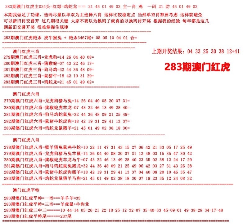 2025283期：澳门红虎图，描绘205期澳门天天彩玄机:猪狗相合相克出;解析2025新澳门天天免费6肖12码：【鼠兔龙蛇猴鸡,3-4-7-9-19-20-21-31-36-38-43-49】