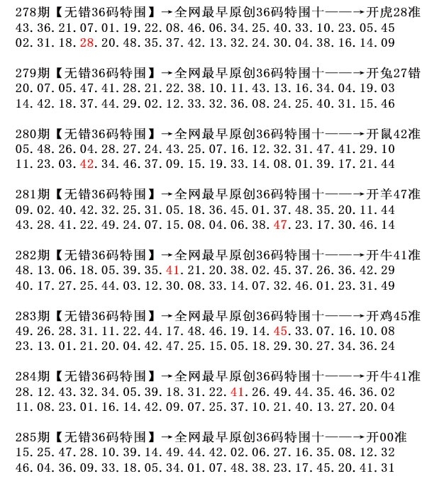 2025285期：36码中特图，描绘2025正版天天免费开玄机:红波双数定会来;解析2025正版资料全年3肖6码：【鼠猴猪,7-11-19-23-30-31】