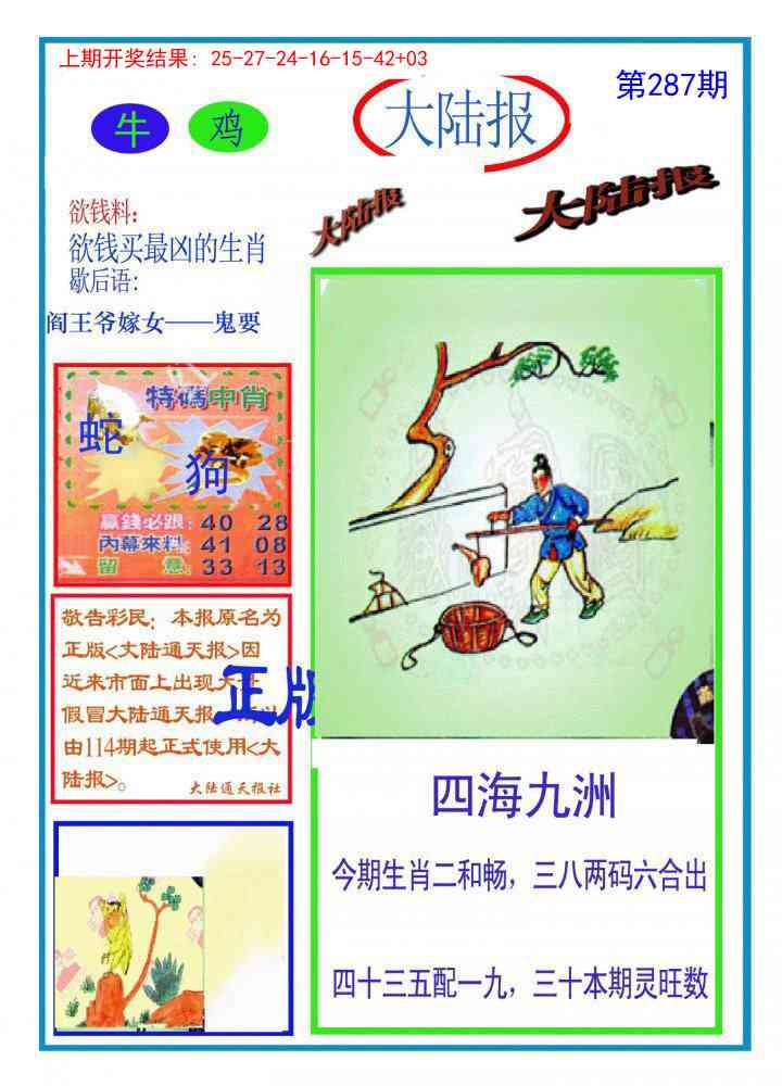 2025287期：澳门大陆报，描绘205期澳门天天彩玄机:幸运号码中大奖;解析2025年新澳门天天开好6肖12码：【虎龙蛇羊猴鸡,9-11-14-24-26-27-28-32-36-41-45-49】