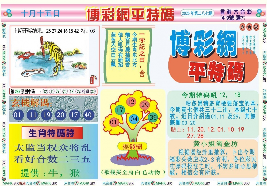 2025287期：博彩平特报，描绘2025新澳天天彩免费玄机:幸运号码中大奖;解析2025年天天正版资料6肖12码：【虎龙蛇羊猴鸡,9-11-14-24-26-27-28-32-36-41-45-49】