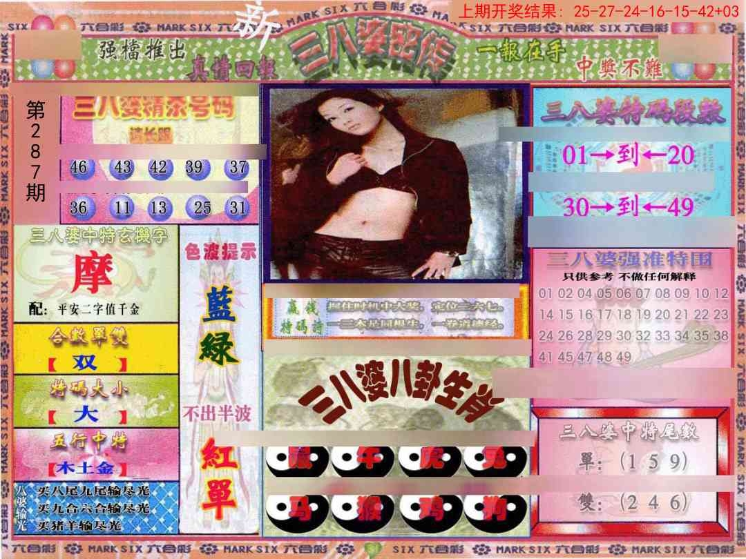 2025287期：三八婆密报，描绘205期澳门天天彩玄机:幸运号码中大奖;解析2025年正版免费大全6肖12码：【虎龙蛇羊猴鸡,9-11-14-24-26-27-28-32-36-41-45-49】