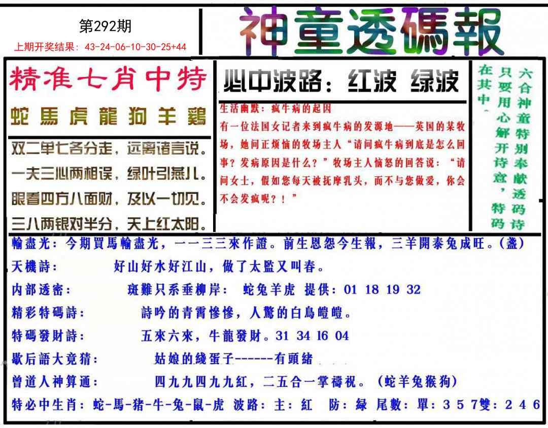 2025292期：神童透码报