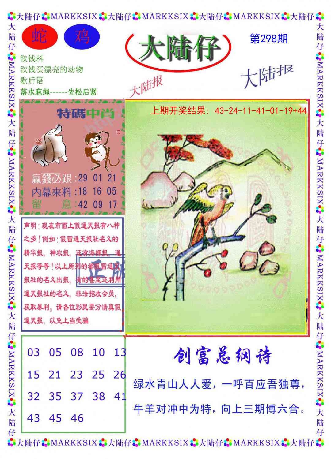 2025298期：澳门大陆仔，描绘205期澳门天天彩玄机:此句特码寻国师;解析2025新澳门冷码表6肖12码：【牛兔龙羊猴狗,1-3-5-9-10-17-18-29-30-31-35-46】