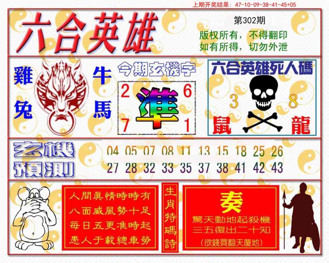 2025302期：六合英雄报，描绘2025最新免费资料玄机:今期生肖定北方;解析2025最全免费资料大全3肖6码：【兔鸡狗,14-23-25-34-38-43】