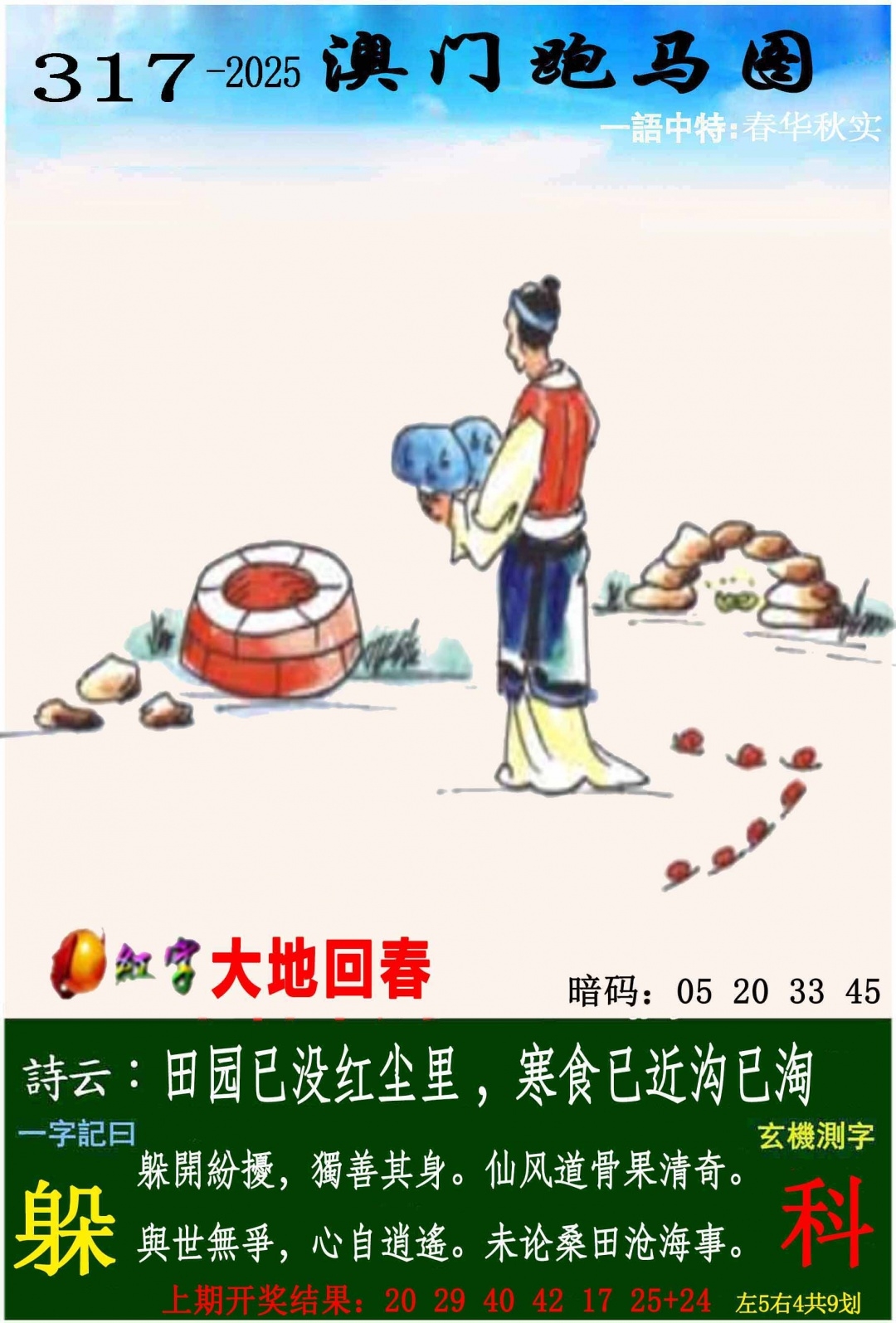 2025317期：澳门跑马图，描绘2025新澳门冷码表玄机:十年寒窗将过去;解析2025新澳门历史记录查询5肖10码：【兔龙蛇马鸡,2-6-10-12-20-21-27-31-35-47】