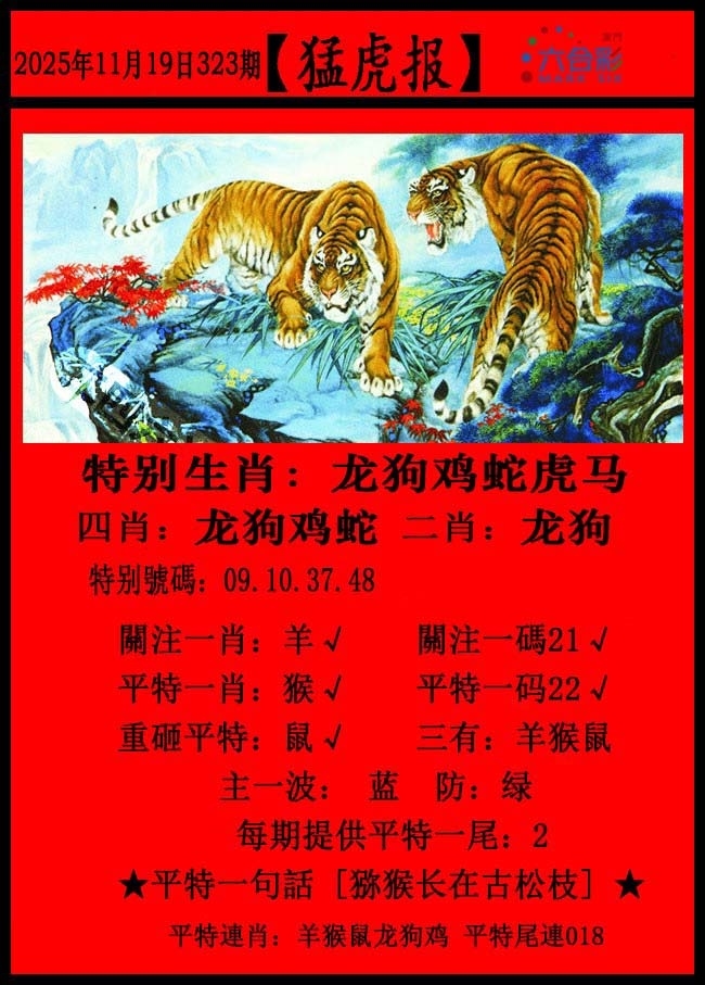 2025323期：澳门猛虎报，描绘2025年新澳门生肖牌玄机:绿波单数万大财;解析2025新澳门天天精准资枓5肖10码：【牛虎龙马猴,1-6-9-22-24-26-39-41-44-48】
